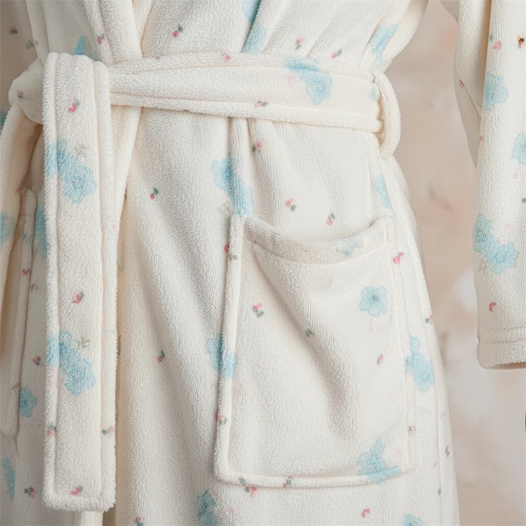Soft women's floral flannel bathrobe, ideal for comfortable and stylish loungewear