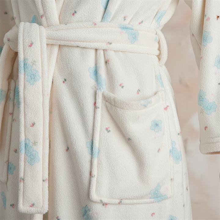 Soft women's floral flannel bathrobe, ideal for comfortable and stylish loungewear