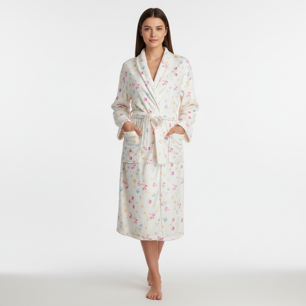 Luxurious floral pattern flannel bathrobe for women, ultimate cozy loungewear