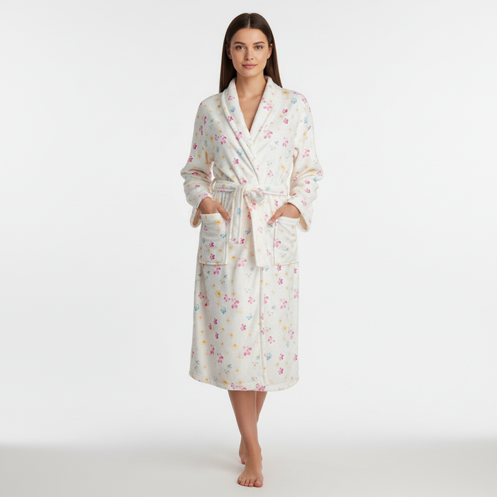 Luxurious floral pattern flannel bathrobe for women, ultimate cozy loungewear