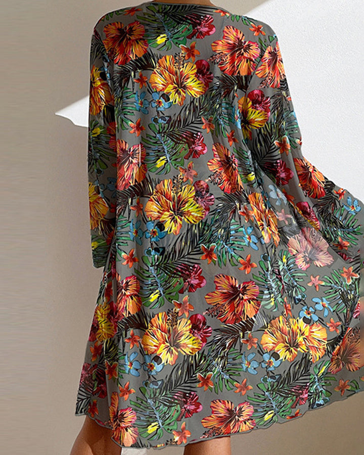 Beautiful floral print women's swimwear set: 3-piece bikini & wrap skirt. Summer fashion for beach days.