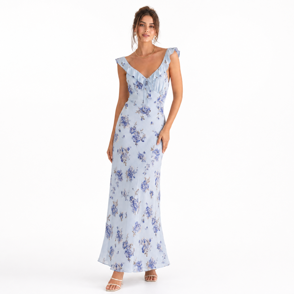 Vibrant floral print women's beach dress, sleeveless & backless design. A must-have for summer fashion.