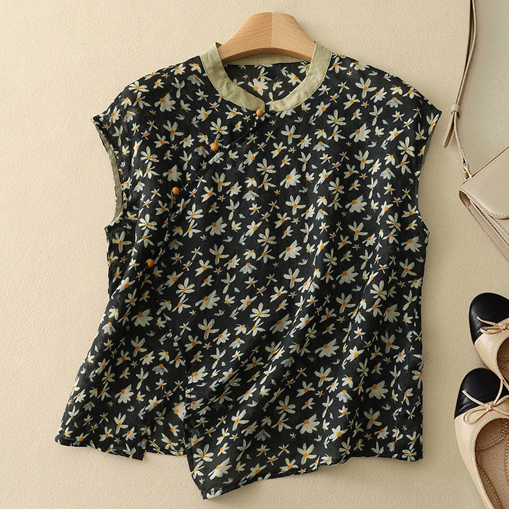 Lightweight women's floral print sleeveless blouse. Relaxed fit, comfortable & breathable for warm weather.