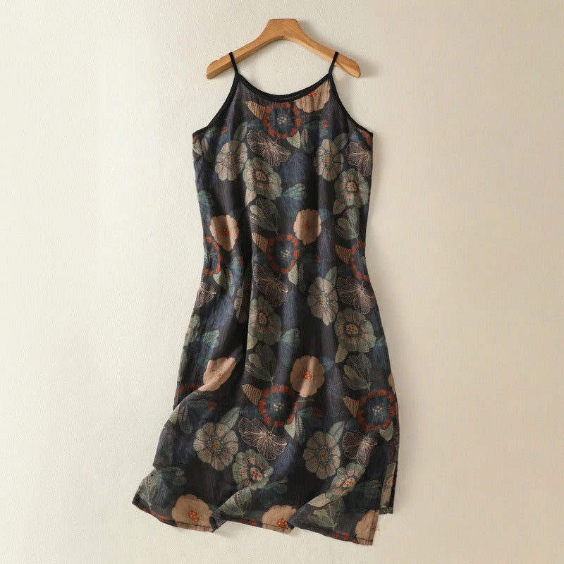 Women's floral slip dress with spaghetti straps, perfect for elegant summer style or a beach vacation.
