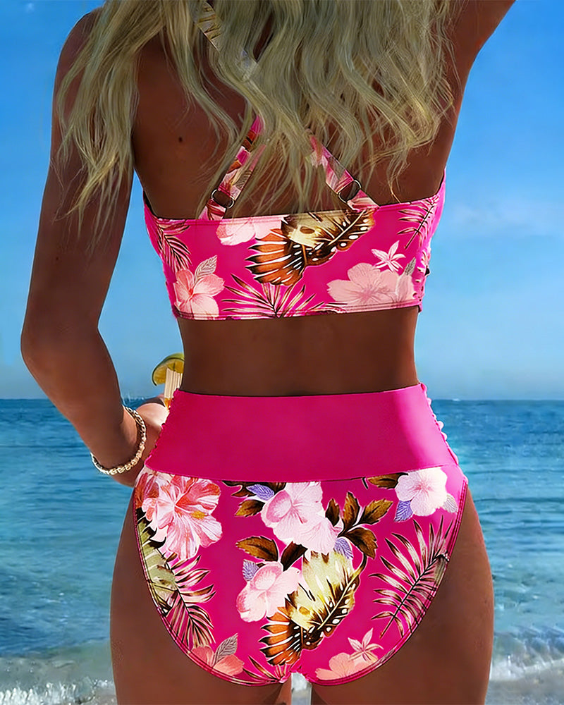 Trendy women's floral two-piece bikini, ultimate beachwear for a stylish summer.