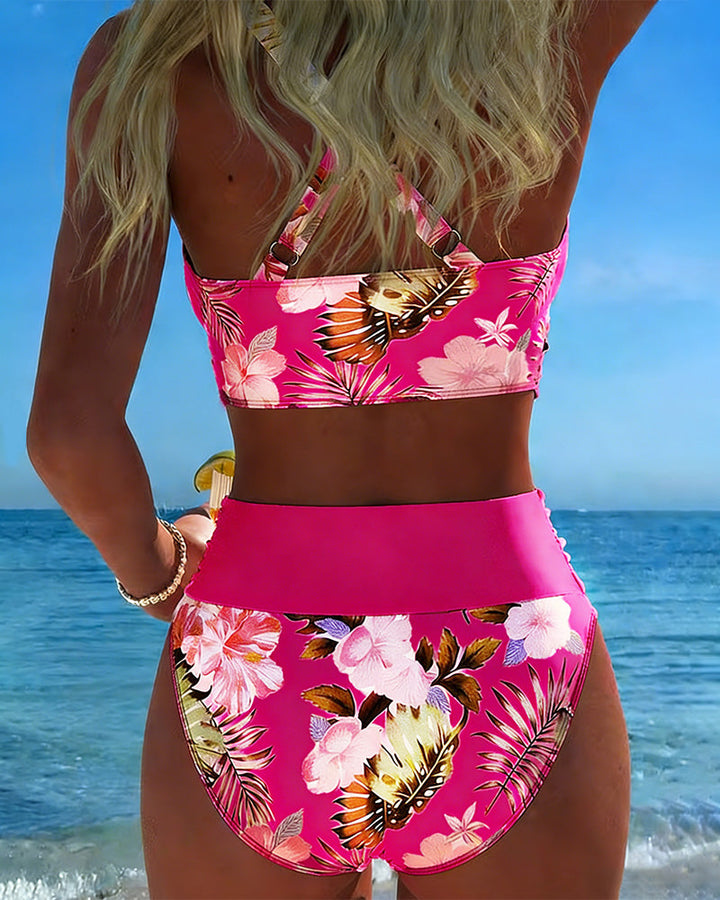 Trendy women's floral two-piece bikini, ultimate beachwear for a stylish summer.