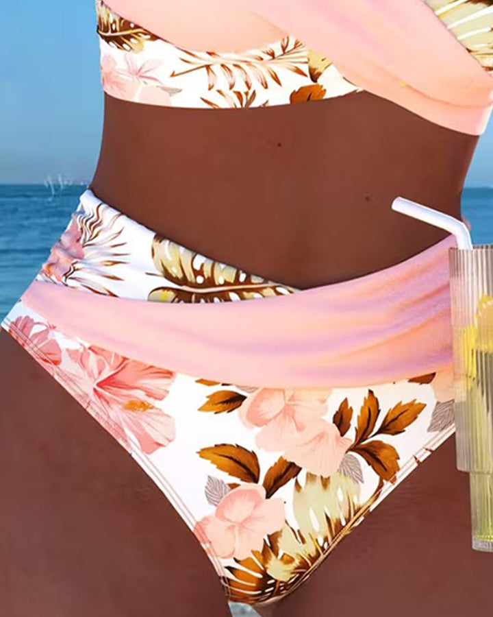 Stylish two-piece floral bikini set, perfect women's swimwear for vacation outfits.
