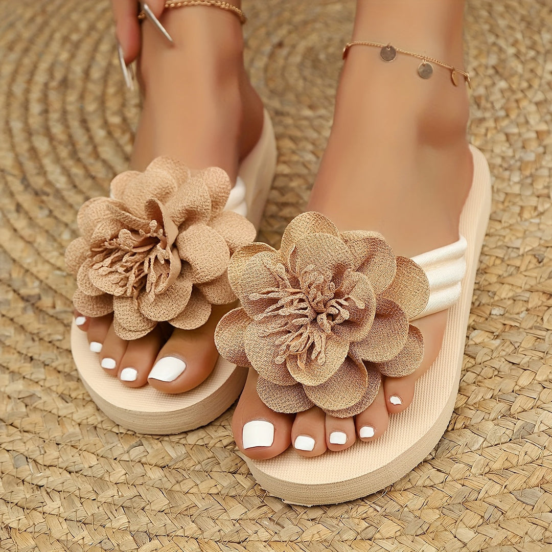 Women's floral summer comfort slippers, black with white daisy detail, side view, airy design, lightweight