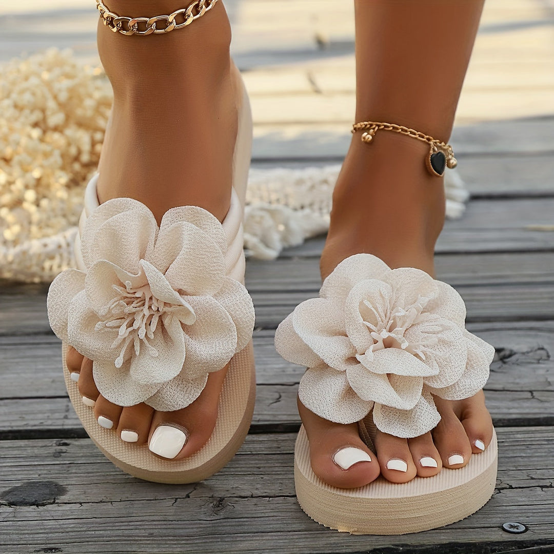 Women's summer sandals, white with delicate floral embroidery, soft sole, perfect for warm weather