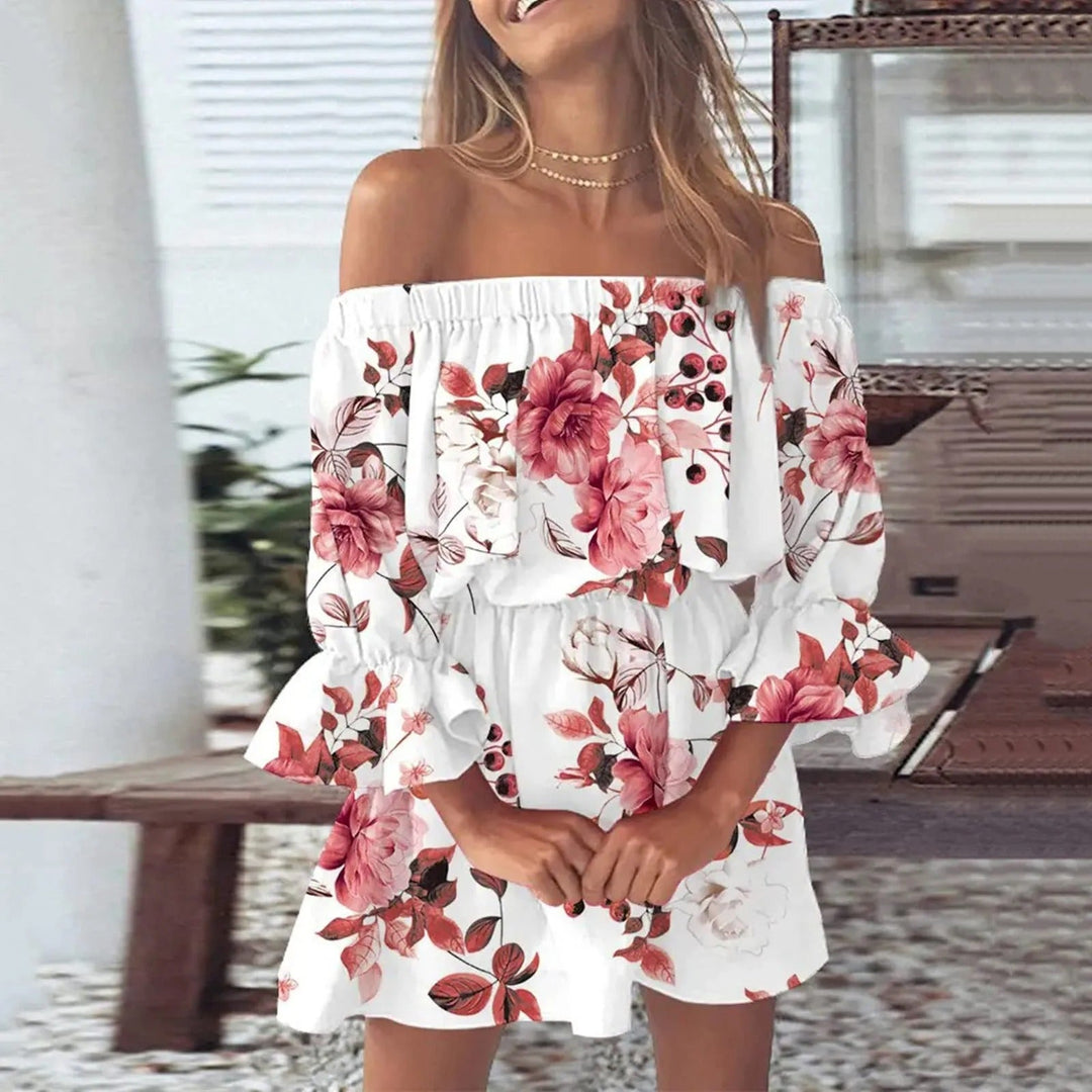 Lightweight floral summer dress for women with relaxed flared sleeves, perfect for vacation and warm weather comfort.