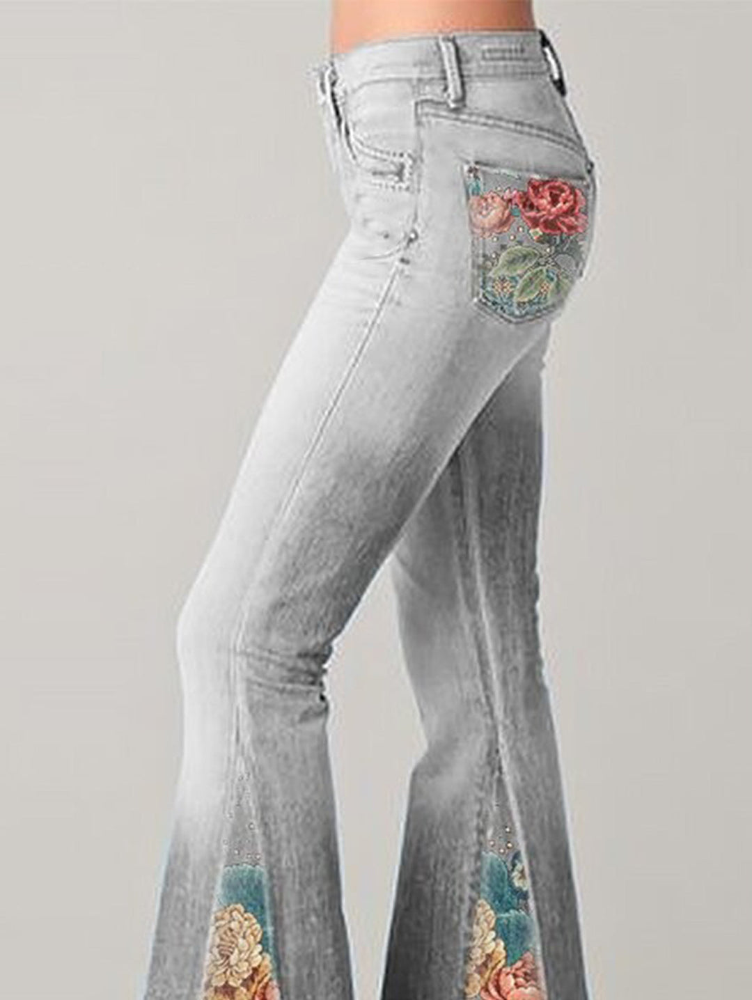Flared women's wide leg pants with an eye-catching floral print, offering comfort and style.