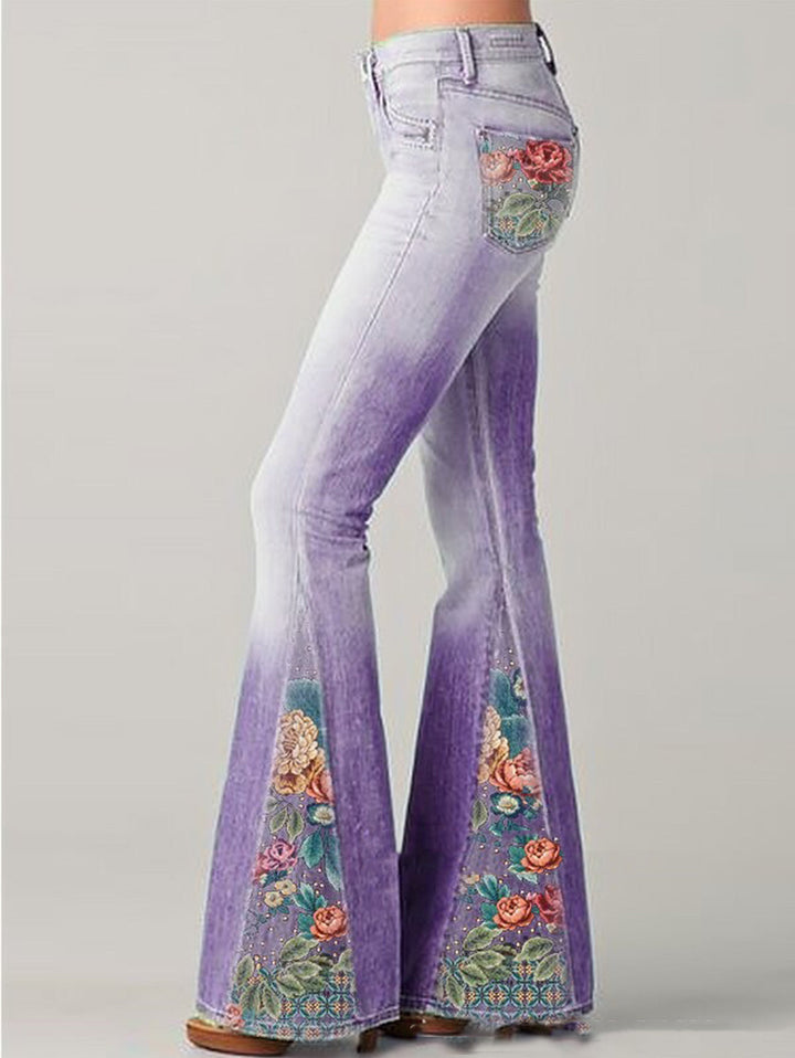 Chic women's floral wide leg trousers. Fashionable flared pants for stylish bottoms & summer clothing.