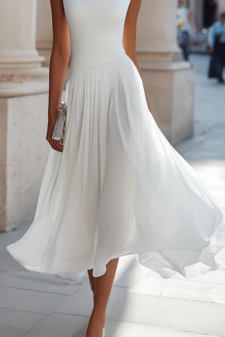 Sophisticated sleeveless A-line midi dress for women, great for special events & elegant occasions.