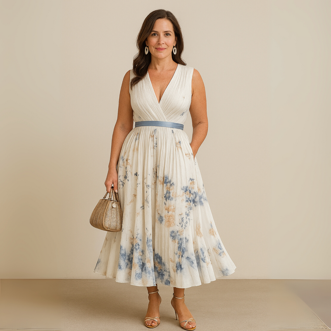 Elegant yet comfortable women's sleeveless V-neck maxi dress, flowing design for versatile wear.