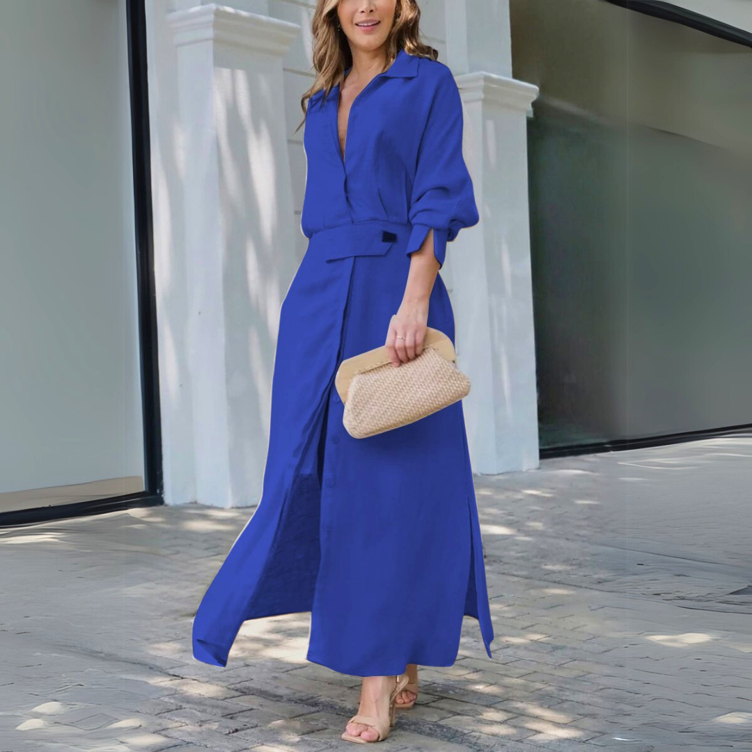 Effortless V-neck maxi dress, comfortable and flowing. Ideal for summer, beachwear, vacation, or casual chic outings.