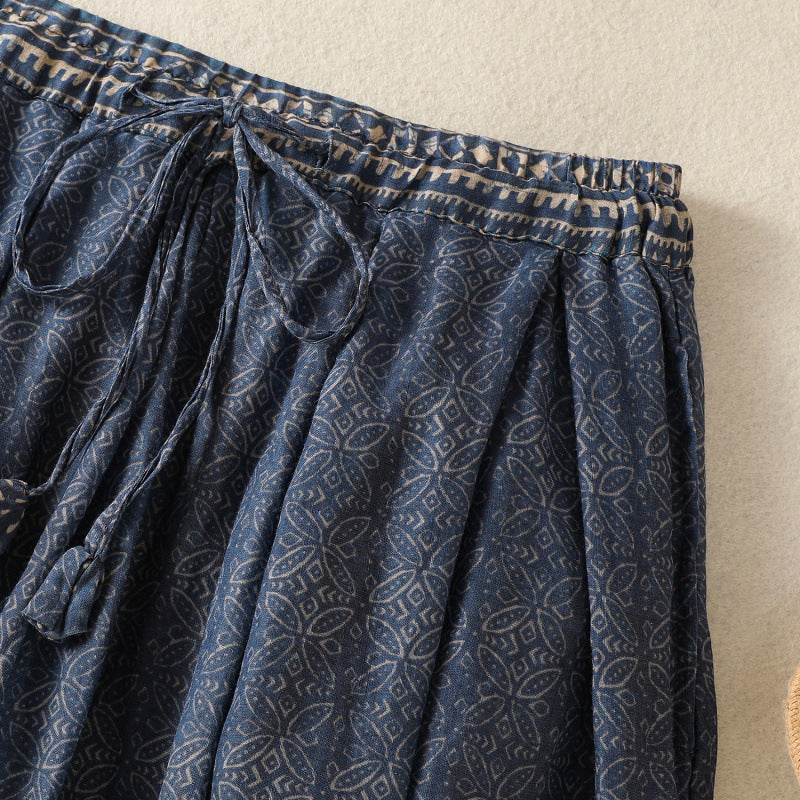 Comfortable women's patterned flowy A-line skirt with a flattering relaxed fit and elastic drawstring waist.