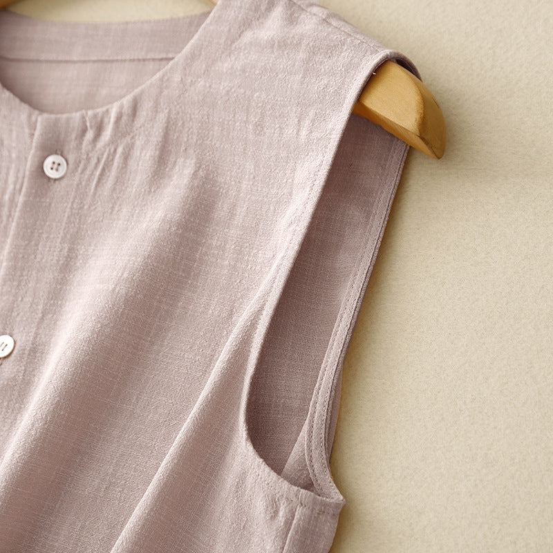 Airy comfort women's flowy asymmetrical blouse, sleeveless and lightweight for stylish summer casual wear.