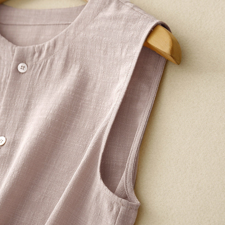 Airy comfort women's flowy asymmetrical blouse, sleeveless and lightweight for stylish summer casual wear.