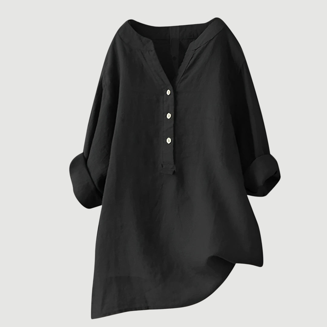 Breathable women's loose fit top, a flowy V-neck blouse for comfortable spring and summer style.