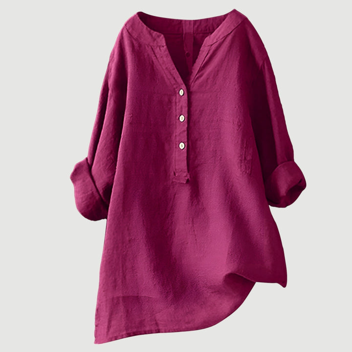 Effortless women's relaxed fit blouse, a chic loose top for versatile casual summer fashion.