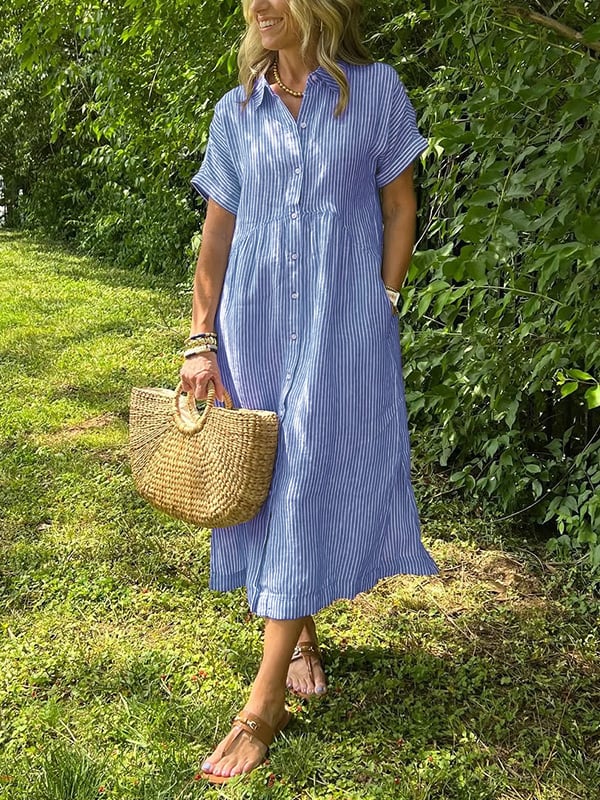 Women's flowy button-through maxi shirt dress, perfect for effortless style.