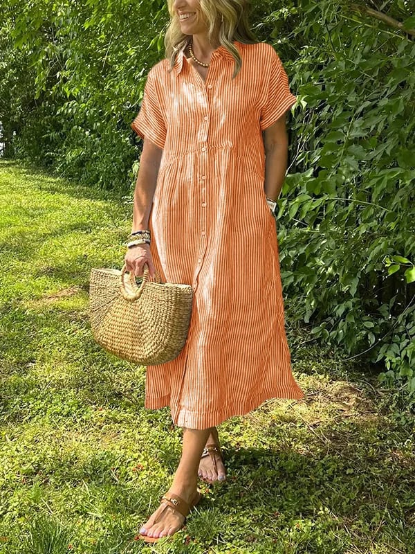 Casual yet chic women's flowy maxi shirt dress, ideal for summer and warm weather.