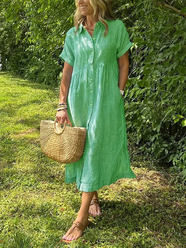Lightweight, comfortable women's flowy button-through maxi dress for summer elegance.