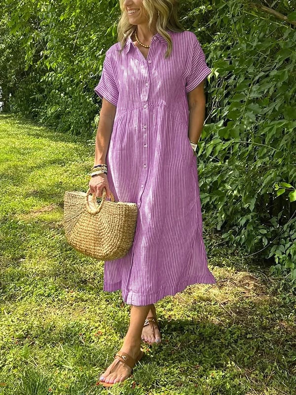 Stylish women's full-length flowy maxi shirt dress featuring a chic button-through front.
