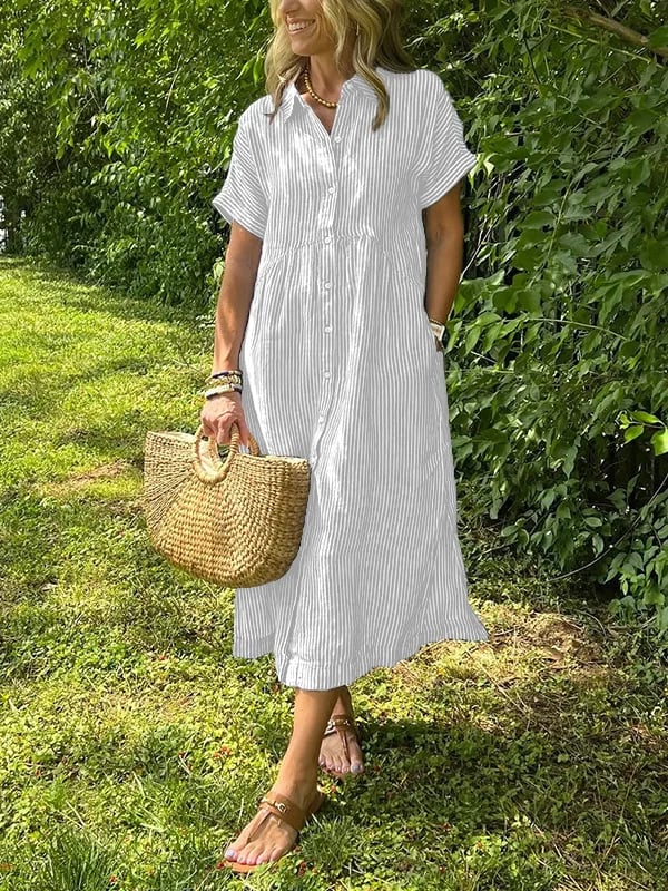 Breathable women's flowy maxi shirt dress, a comfortable and stylish choice for any day.