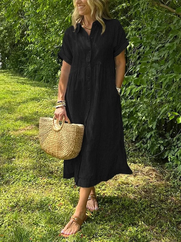 Effortlessly elegant women's flowy maxi shirt dress, blending casual comfort with sophistication.