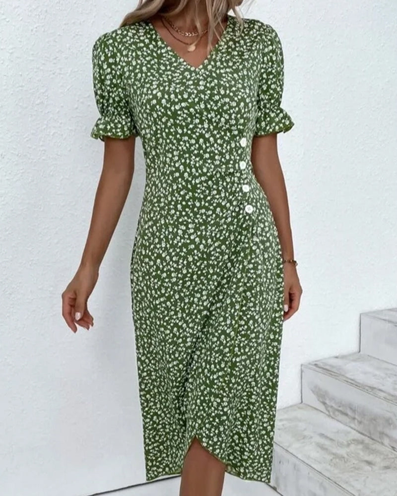 Soft, flowy women's floral maxi dress with a V-neck, offering comfortable elegance for any occasion.