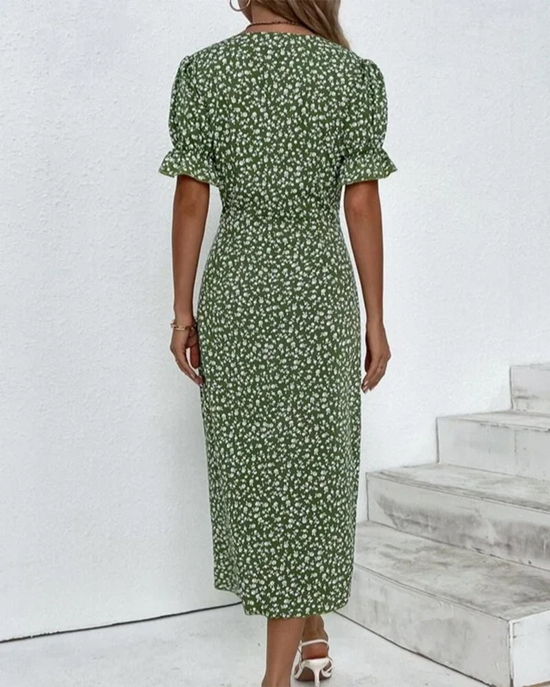 Versatile women's floral print V-neck maxi dress, suitable for casual outings or elegant events.