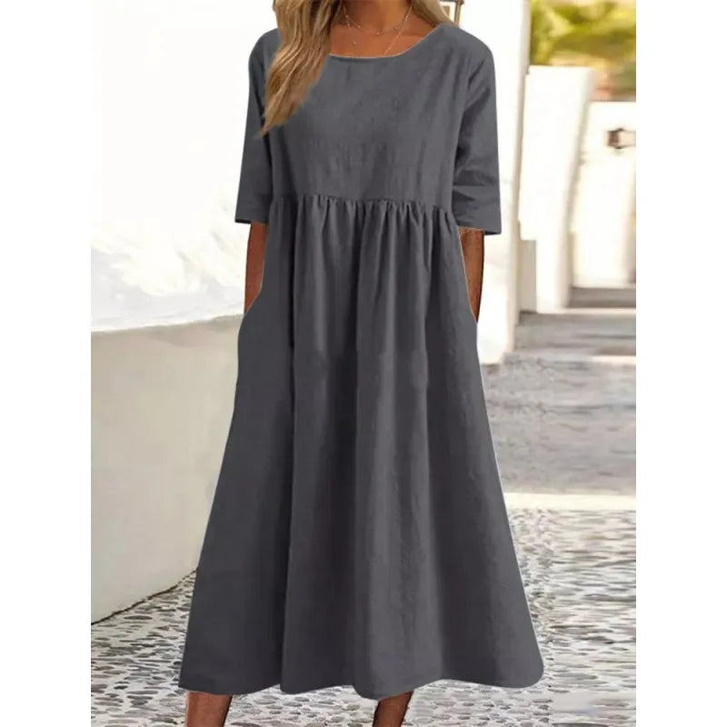 Plus size flowy maxi dress for women, offering supreme comfort with half sleeves and a relaxed fit.