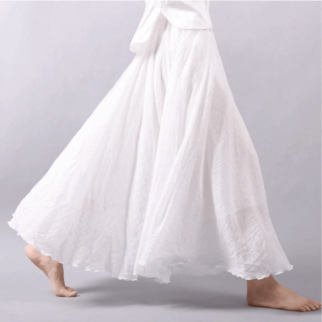 Women's flowy maxi skirt, bohemian A-line style for beach and summer fashion. Perfect for vacation.