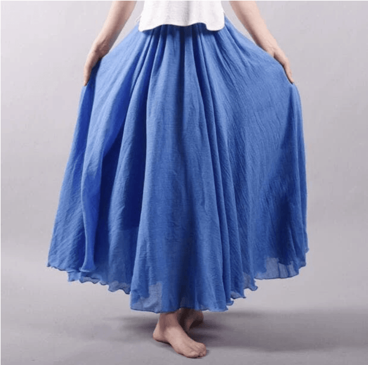 Elegant women's bohemian A-line maxi skirt, ideal for summer beachwear, resort style, and holidays.