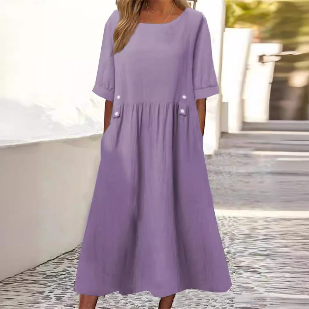 Women's flowy mid-length summer dress, perfect for a comfortable and relaxed everyday style.