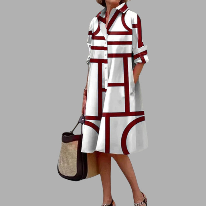 Women's flowy printed midi dress in red, perfect for elegant summer and everyday casual style.