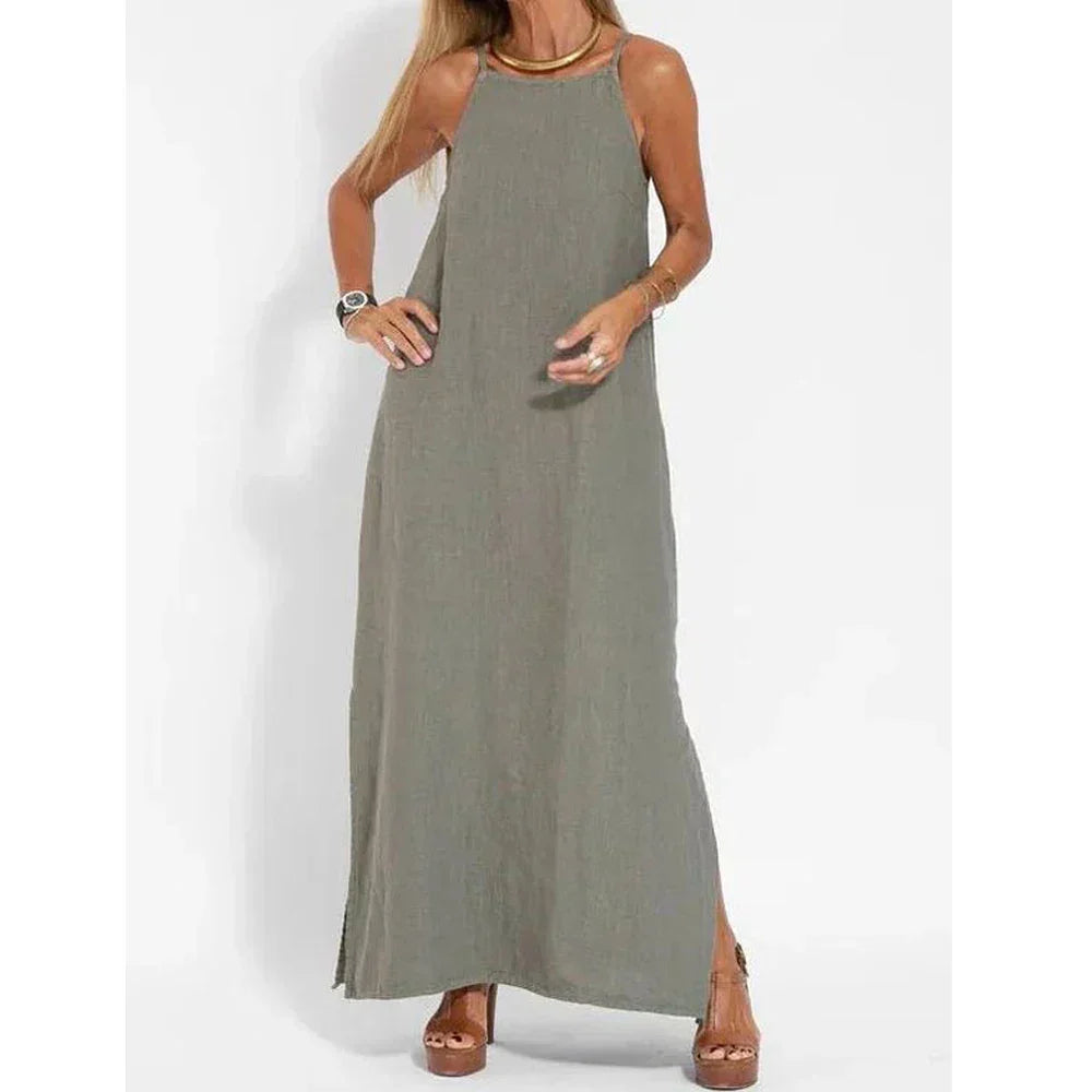 Women's flowy sleeveless maxi dress for summer comfort, perfect for casual everyday wear or vacation.