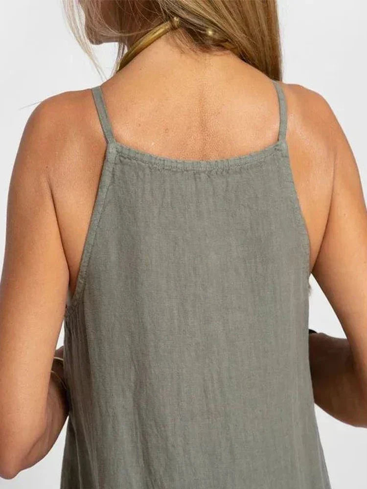 Gray women's flowy sleeveless maxi dress, offering ultimate summer comfort for casual outings or everyday wear.