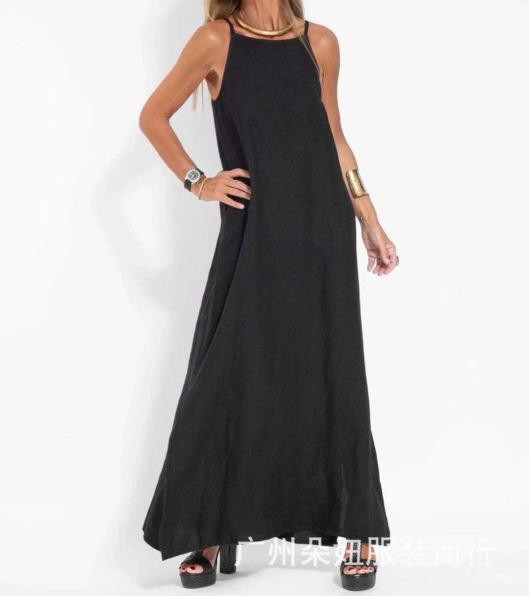 Stylish women's sleeveless slip maxi dress, flowy and comfortable for summer, suitable for casual or vacation.