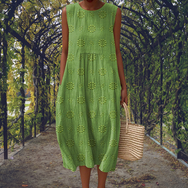 Women's flowy sleeveless midi dress, perfect for summer. Casual & comfortable vacation style.