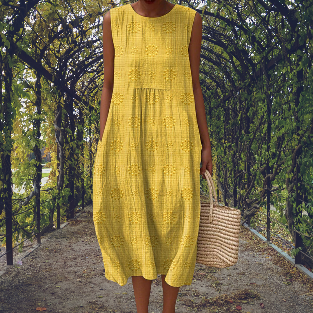 Comfortable women's sleeveless midi dress. Effortless flowy design, ideal for summer style & travel.