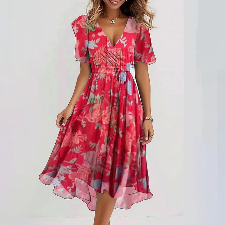 Versatile women's flowy summer dress, a lightweight casual midi. Perfect sleeveless option for warm weather & travel.