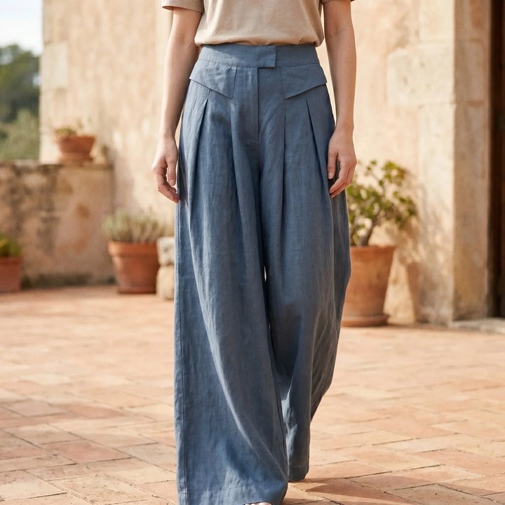 Women's flowy wide leg summer pants. High-rise, relaxed fit, perfect for casual everyday comfort.