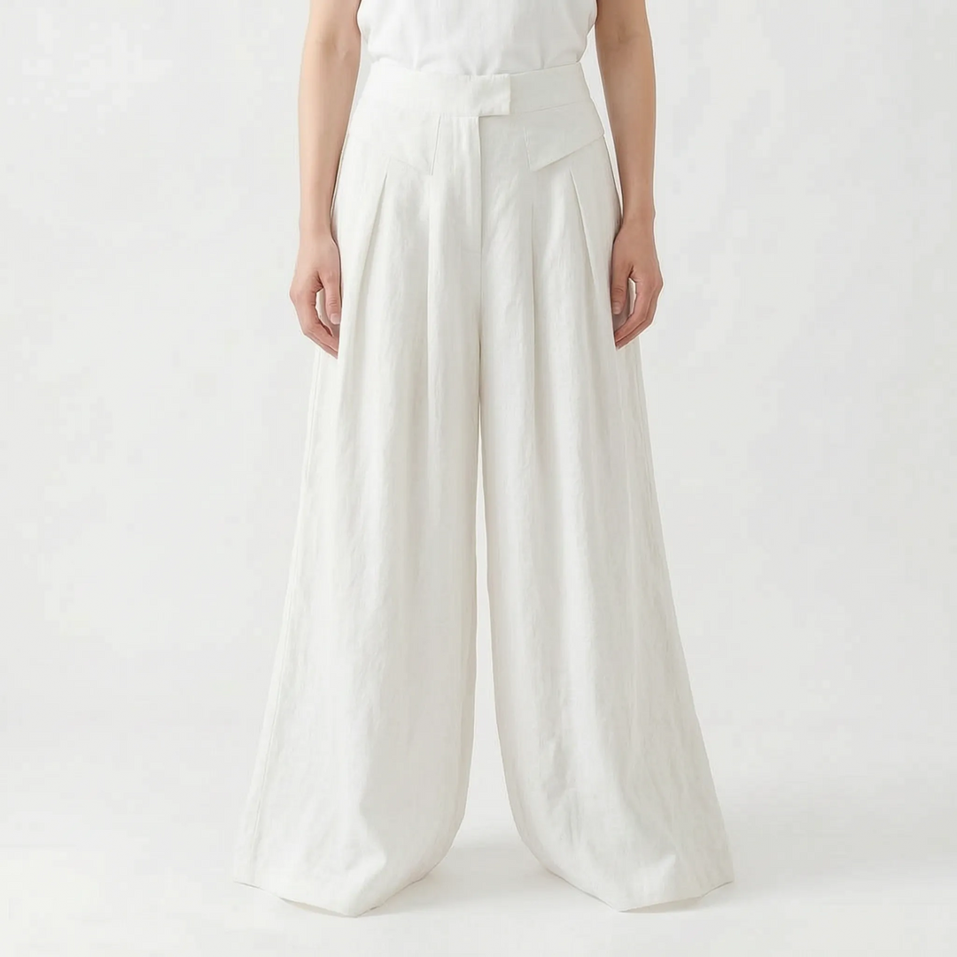Stylish women's wide leg summer pants paired with a tee for a chic, comfortable everyday casual look.