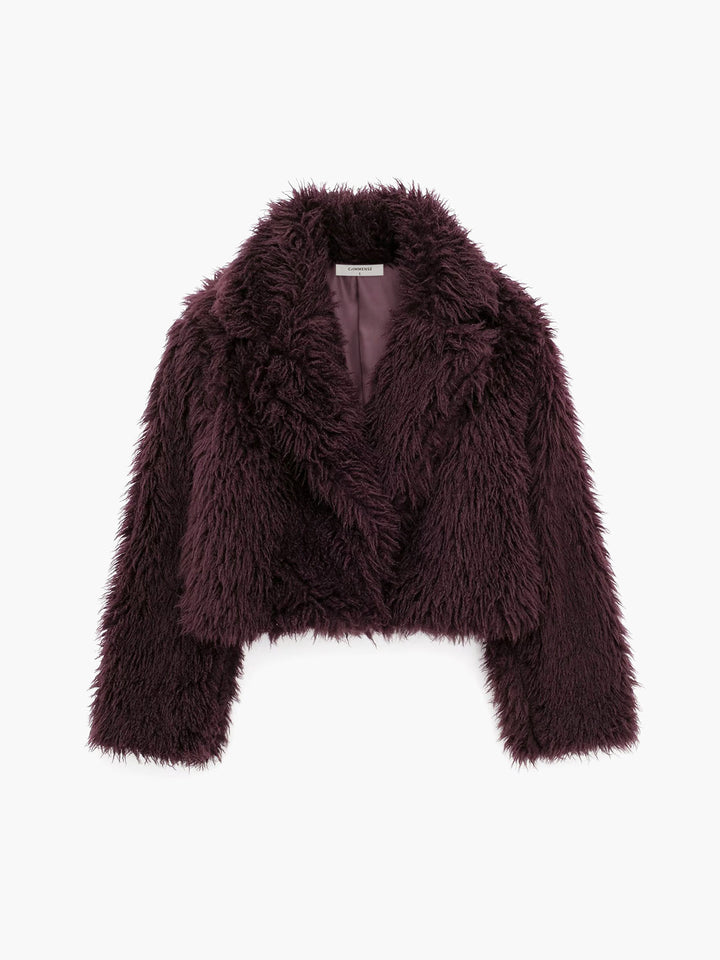 Lina women's short fluffy jacket with soft imitation fur, a comfortable & stylish choice for winter.