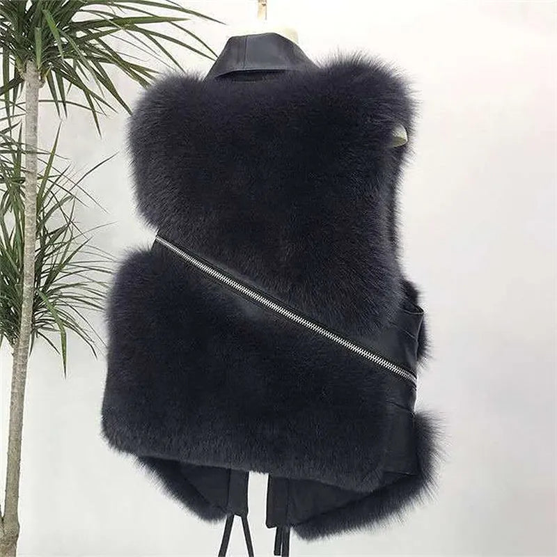 Chic women's sleeveless faux fur vest, an elegant and warm outerwear layer for versatile style.