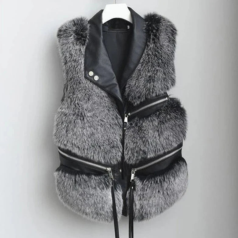 Women's fluffy vest for effortless style. A trendy and cozy sleeveless jacket, perfect for stylish layering.