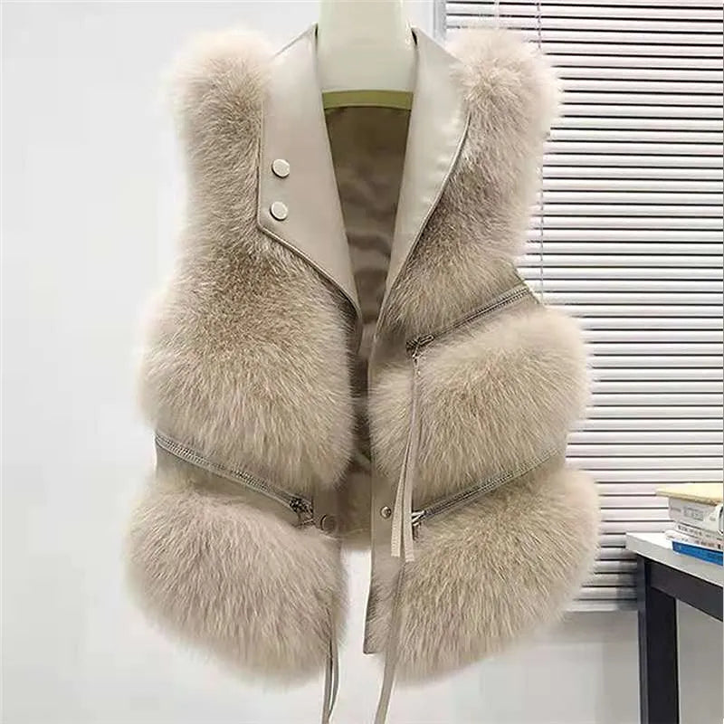 Stylish women's fluffy vest, a versatile sleeveless jacket for cozy fashion & winter chic layering.