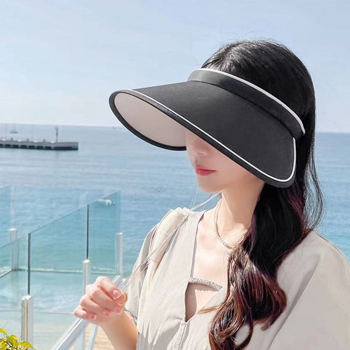 Chic women's travel sun hat, FoldSun Pro roll-up visor with UV protection, easy to pack